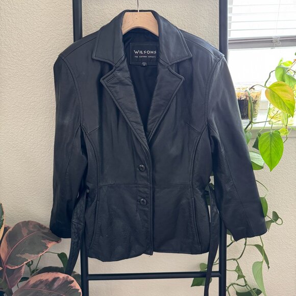 Vintage Wilson's Leather Belted Black Leather Jacket Size Medium - Picture 4 of 6